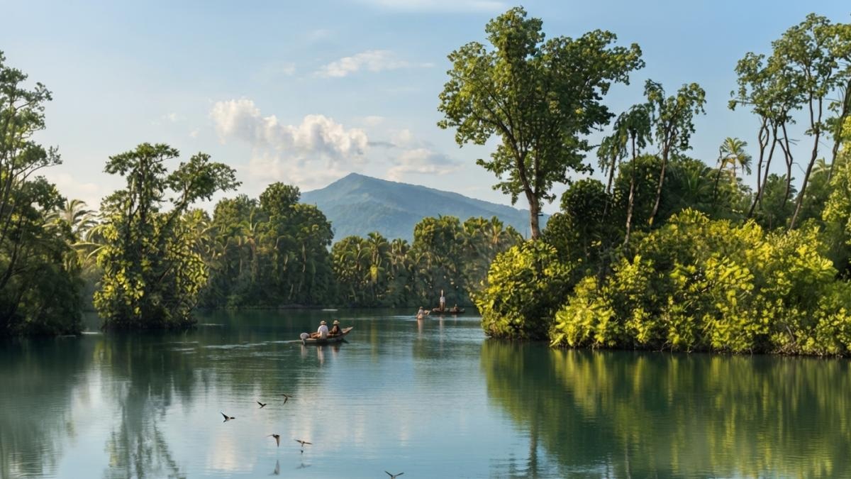 Escena del río San Juan en el siglo XIX. Por esta vía entraron a Nicaragua varios de los científicos que documentaron las maravillas naturales que tiene el país. FOTO/ ILUSTRACIÓN/ COLOREADA CON IA